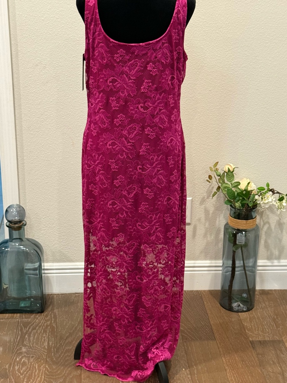 bebe Fuchsia Lace Scoop Neck Maxi Dress - Picture 2 of 7